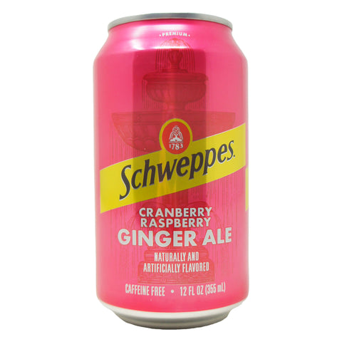 Schweppes Cranberry Raspberry Ginger Ale - Caffeine Free Soda Winter Edition, 12 FL OZ 